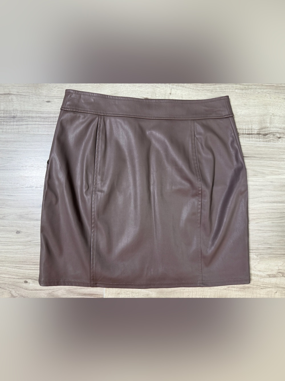 Express Chocolate Brown Faux Leather Mini Skirt with Side Zip - Picture 9 of 11